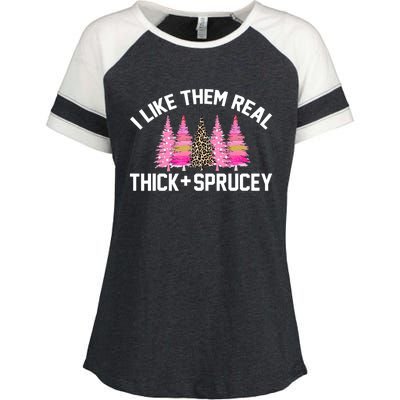 I Like Them Real Thick Sprucey Christmas Tree Great Gift Enza Ladies Jersey Colorblock Tee