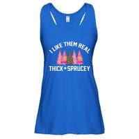 I Like Them Real Thick Sprucey Christmas Tree Great Gift Ladies Essential Flowy Tank