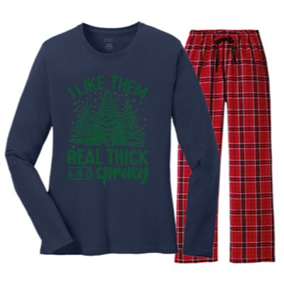 I Like Them Real Thick And Sprucey Christmas Pine Women's Long Sleeve Flannel Pajama Set 