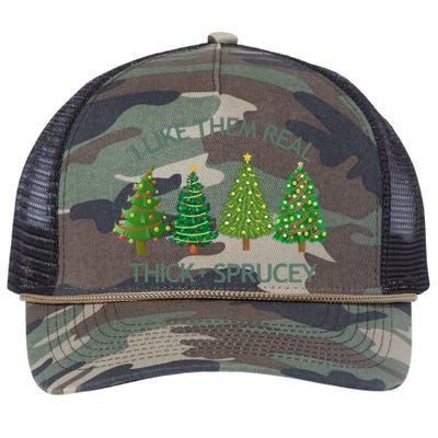 I Like Them Real Thick And Sprucey Christmas Tree Great Gift Retro Rope Trucker Hat Cap