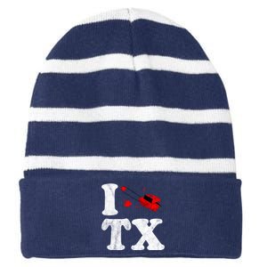 I Love Texas Chainsaw Striped Beanie with Solid Band