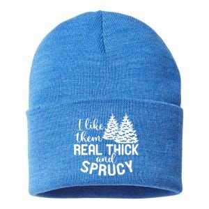 I Like Them Thick And Sprucey Christmas Trees Family Xmas Great Gift Sustainable Knit Beanie