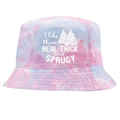 I Like Them Thick And Sprucey Christmas Trees Family Xmas Great Gift Tie-Dyed Bucket Hat