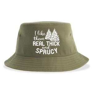 I Like Them Thick And Sprucey Christmas Trees Family Xmas Great Gift Sustainable Bucket Hat