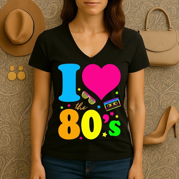 I Love The 80S 80s 90s Costume Party Women's V-Neck T-Shirt