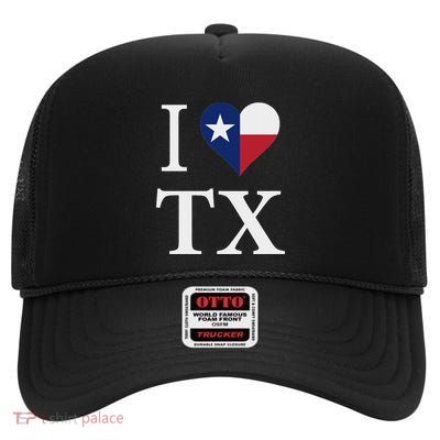 I Love Texas Tx Flag High Crown Mesh Back Trucker Hat