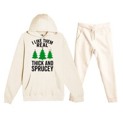 I Like Them Real Thick And Sprucey Funny Christmas Xmas Gift Premium Hooded Sweatsuit Set