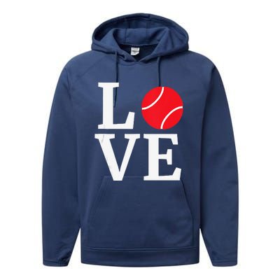 I Love Tennis Gift Valentine's Day For Tennis Lover Performance Fleece Hoodie