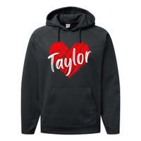 I Love Taylor Personalized Heart Design Performance Fleece Hoodie