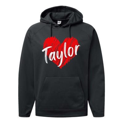 I Love Taylor Personalized Heart Design Performance Fleece Hoodie