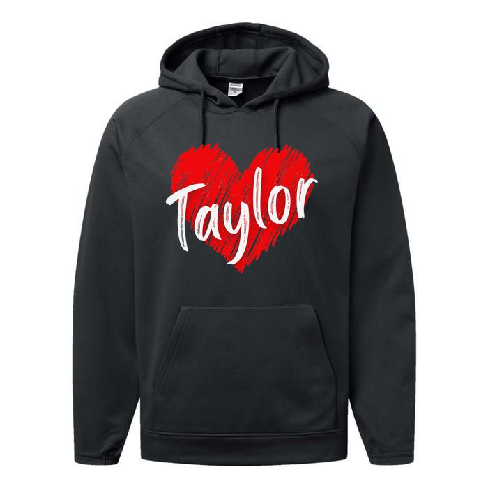 I Love Taylor Personalized Heart Design Performance Fleece Hoodie