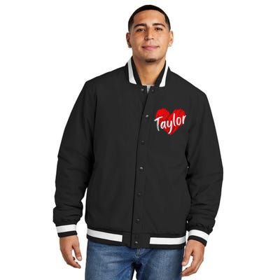 I Love Taylor Personalized Heart Design Insulated Varsity Jacket