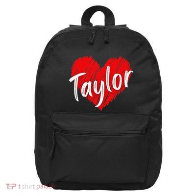 I Love Taylor Personalized Heart Design 16 in Basic Backpack