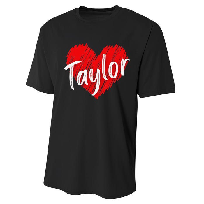 I Love Taylor Personalized Heart Design Performance Sprint T-Shirt