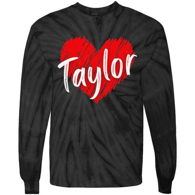 I Love Taylor Personalized Heart Design Tie-Dye Long Sleeve Shirt