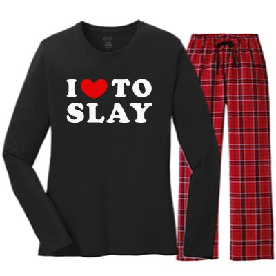 I Love To Slay I Slay I Heart To Slay Women's Long Sleeve Flannel Pajama Set 