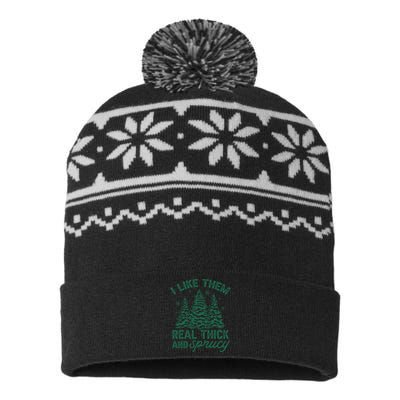 I Like Them Real Thick And Sprucey Christmas Tree Funny USA-Made Snowflake Beanie