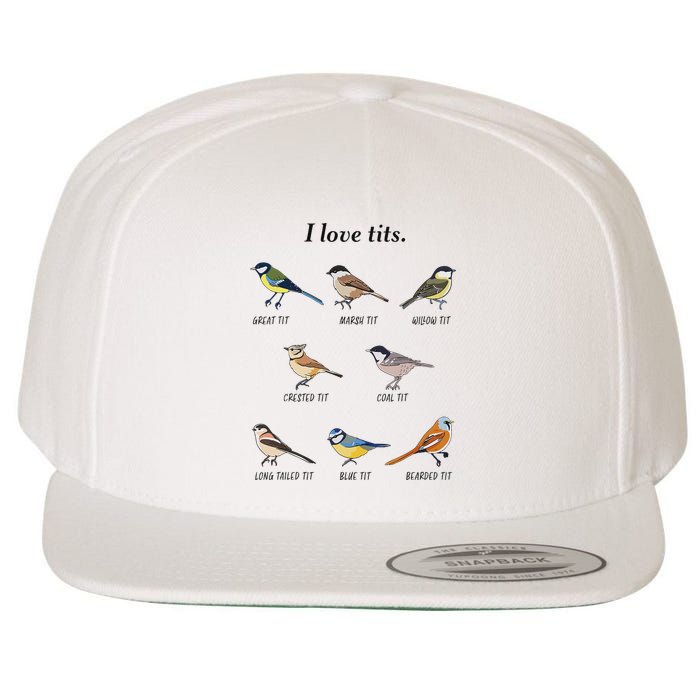 I Love Tits Birdwatching Bird Lover Gift Wool Snapback Cap