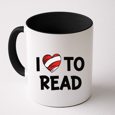 I Love To Read Heart Read Red And White Stripe Animated Cat Coffee Mug