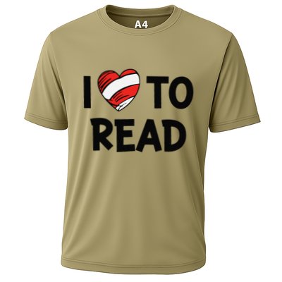 I Love To Read Heart Read Red And White Stripe Animated Cat Cooling Performance Crew T-Shirt