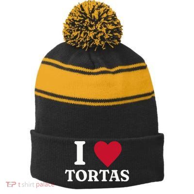 I Love Tortas Mexican Food Stripe Pom Pom Beanie