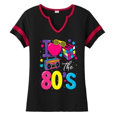 I Love The 80s 80's Party Retro Ladies Halftime Notch Neck Tee