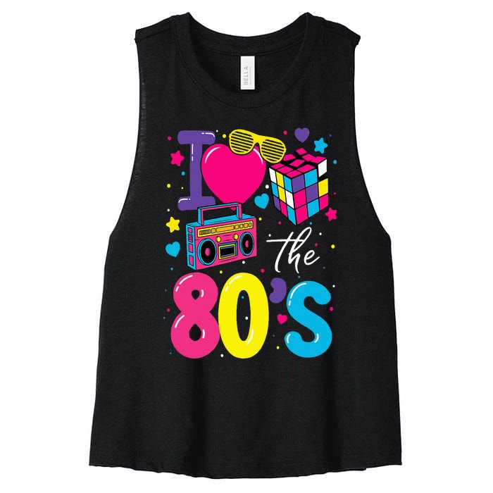 I Love The 80s 80's Party Retro Women's Racerback Cropped Tank