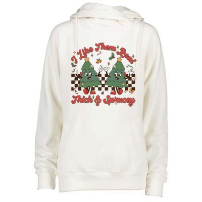 I Like Them Real Thick Sprucey Christmas Tree Xmas Groovy Gift Womens Funnel Neck Pullover Hood