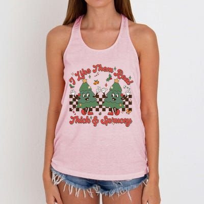 I Like Them Real Thick Sprucey Christmas Tree Xmas Groovy Gift Women's Knotted Racerback Tank