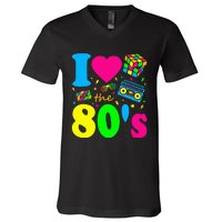 I Love The 80S Eighties Party Dress Retro V-Neck T-Shirt