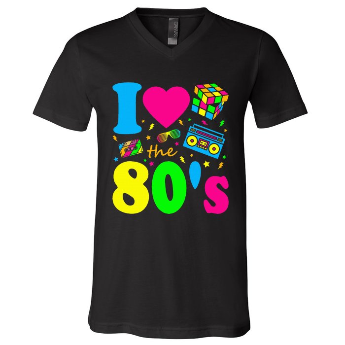 I Love The 80S Eighties Party Dress Retro V-Neck T-Shirt