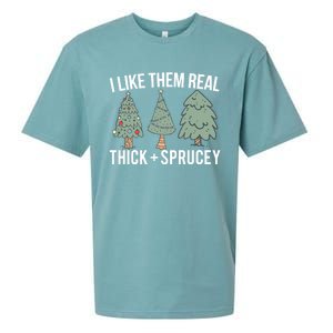 I Like Them Real Thick Sprucey Funny Holiday Christmas Humor Gift Sueded Cloud Jersey T-Shirt