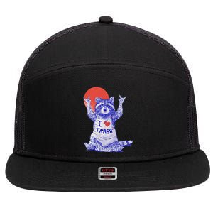 I Love Trash Raccoon Japanese Retro Style 7 Panel Mesh Trucker Snapback Hat