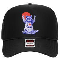 I Love Trash Raccoon Japanese Retro Style High Crown Mesh Back Trucker Hat