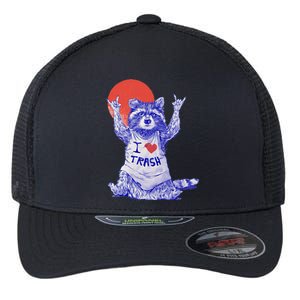 I Love Trash Raccoon Japanese Retro Style Flexfit Unipanel Trucker Cap