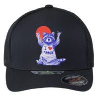 I Love Trash Raccoon Japanese Retro Style Flexfit Unipanel Trucker Cap