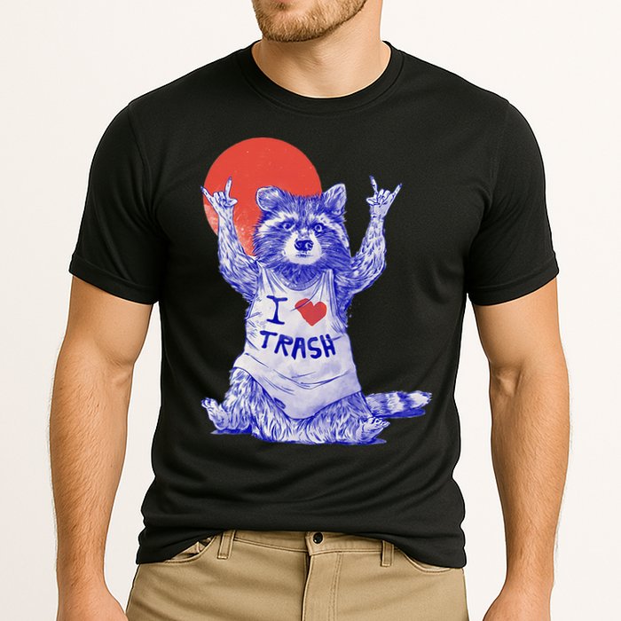 I Love Trash Raccoon Japanese Retro Style Cooling Performance Crew T-Shirt