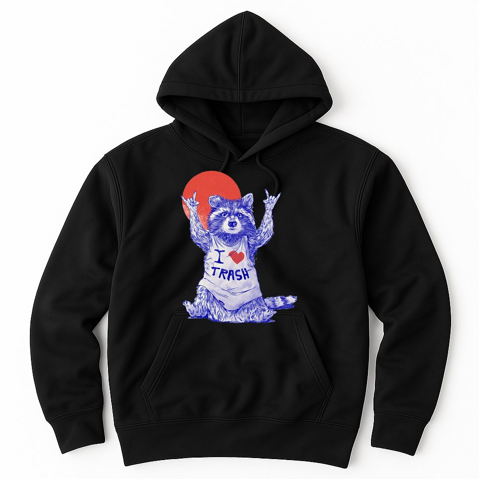 I Love Trash Raccoon Japanese Retro Style Hoodie