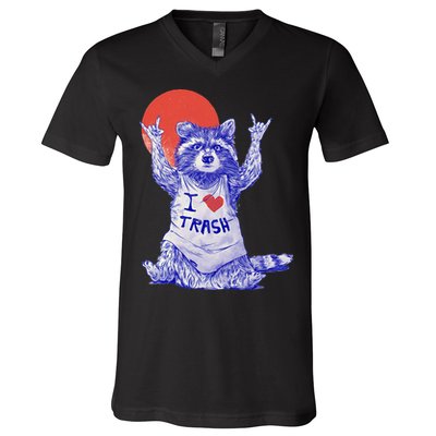 I Love Trash Raccoon Japanese Retro Style V-Neck T-Shirt