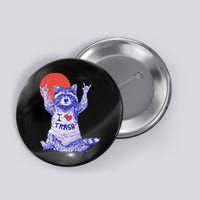 I Love Trash Raccoon Japanese Retro Style Button