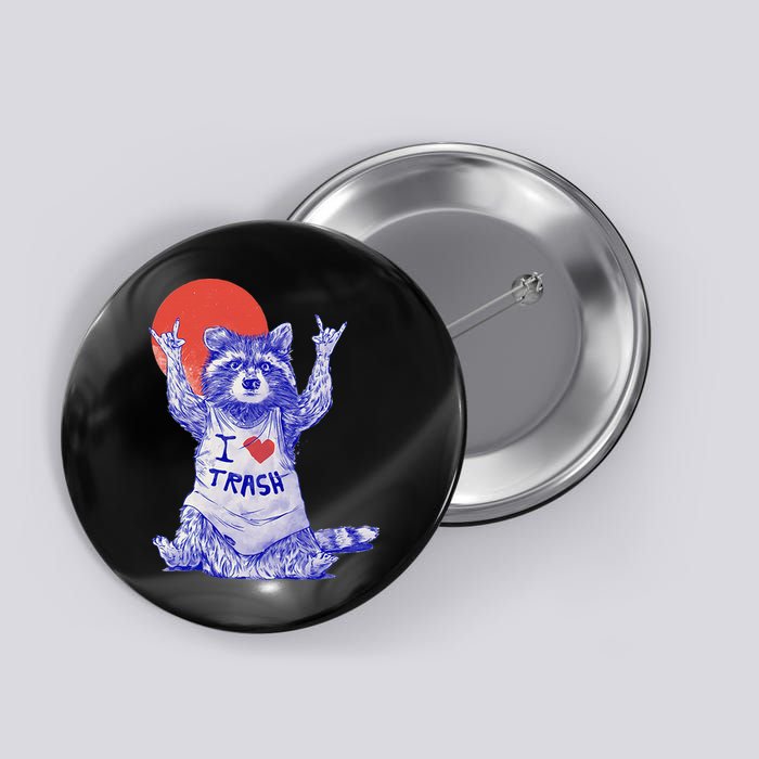I Love Trash Raccoon Japanese Retro Style Button