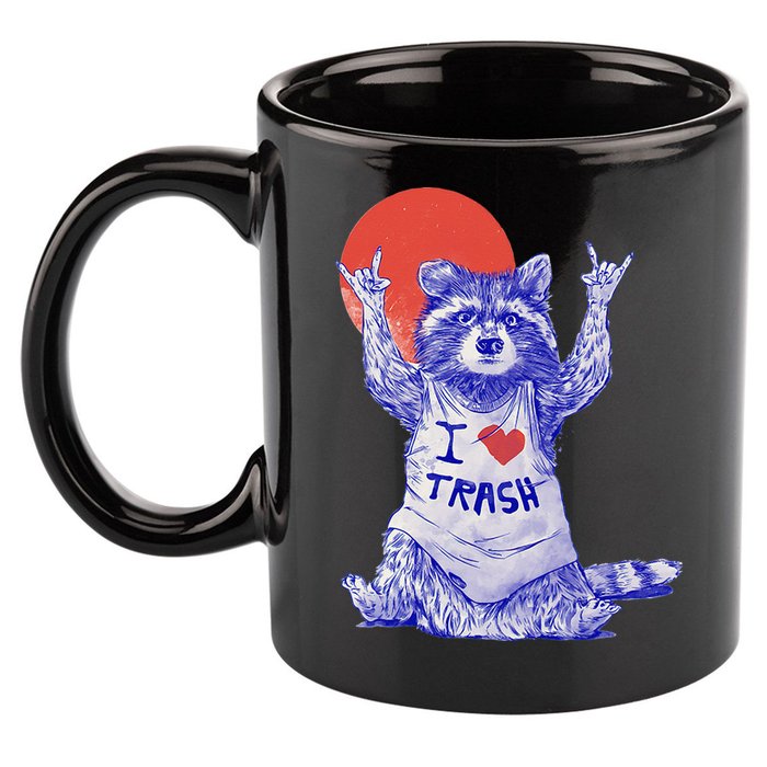 I Love Trash Raccoon Japanese Retro Style 11oz C Handle Ceramic Mug