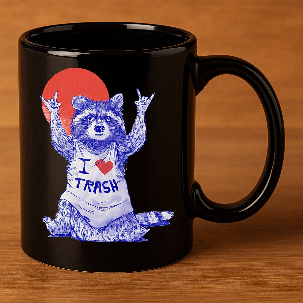 I Love Trash Raccoon Japanese Retro Style 11oz C Handle Ceramic Mug