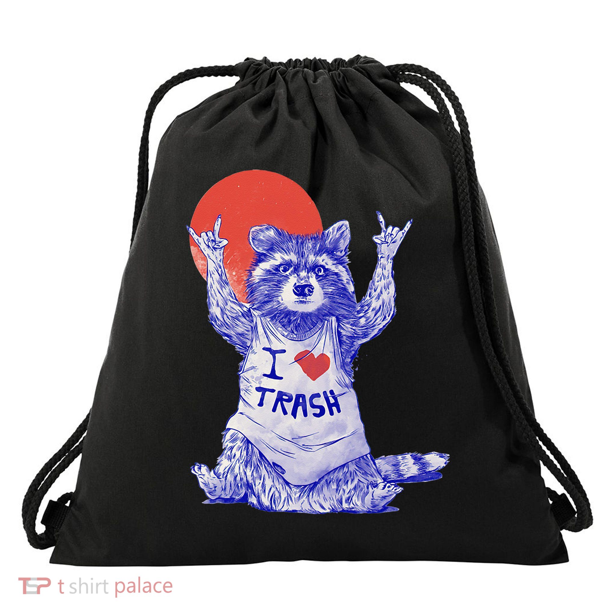 I Love Trash Raccoon Japanese Retro Style Drawstring Bag