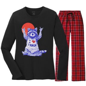 I Love Trash Raccoon Japanese Retro Style Women's Long Sleeve Flannel Pajama Set 