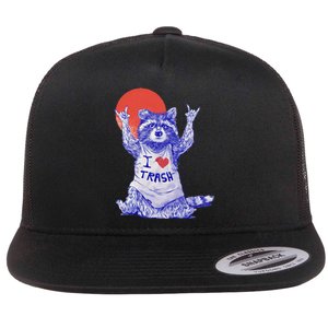 I Love Trash Raccoon Japanese Retro Style Flat Bill Trucker Hat