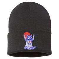 I Love Trash Raccoon Japanese Retro Style Sustainable Knit Beanie