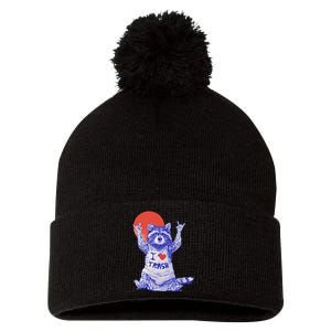 I Love Trash Raccoon Japanese Retro Style Pom Pom 12in Knit Beanie