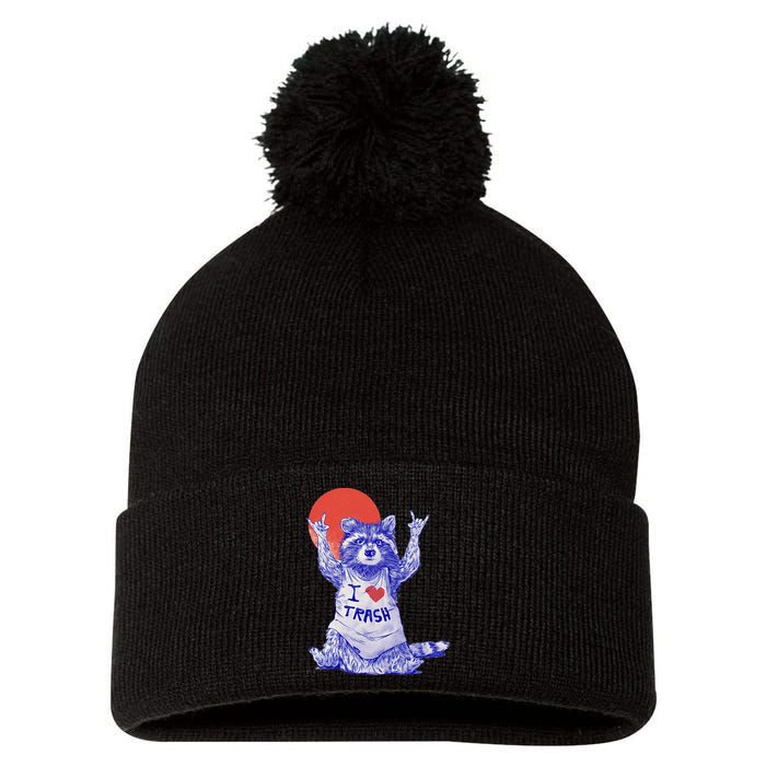 I Love Trash Raccoon Japanese Retro Style Pom Pom 12in Knit Beanie