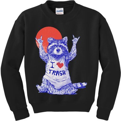 I Love Trash Raccoon Japanese Retro Style Kids Sweatshirt